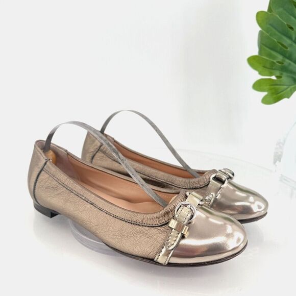 AGL Italy Monika Ballet Flat Women Size 36.5 6.5 Bronze Gold Leather Comfy - Picture 1 of 16